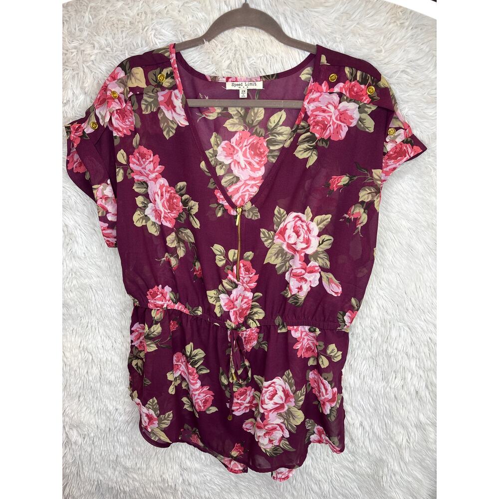 Speed Limit Women’s Burgundy Floral Print Blouse Size 2X